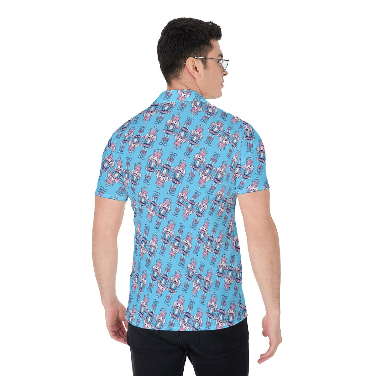 Men’s Baby Blue Nutcracker Christmas Shirt – All-Over Print Holiday Shirt