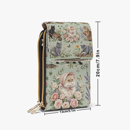 Green Gardening Cats Mobile Phone Chest Bag Cute Cat & Garden Print Crossbody Bag