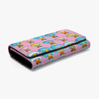 Pink Rubber Duckie Print Compact Card Holder Foldable Wallet