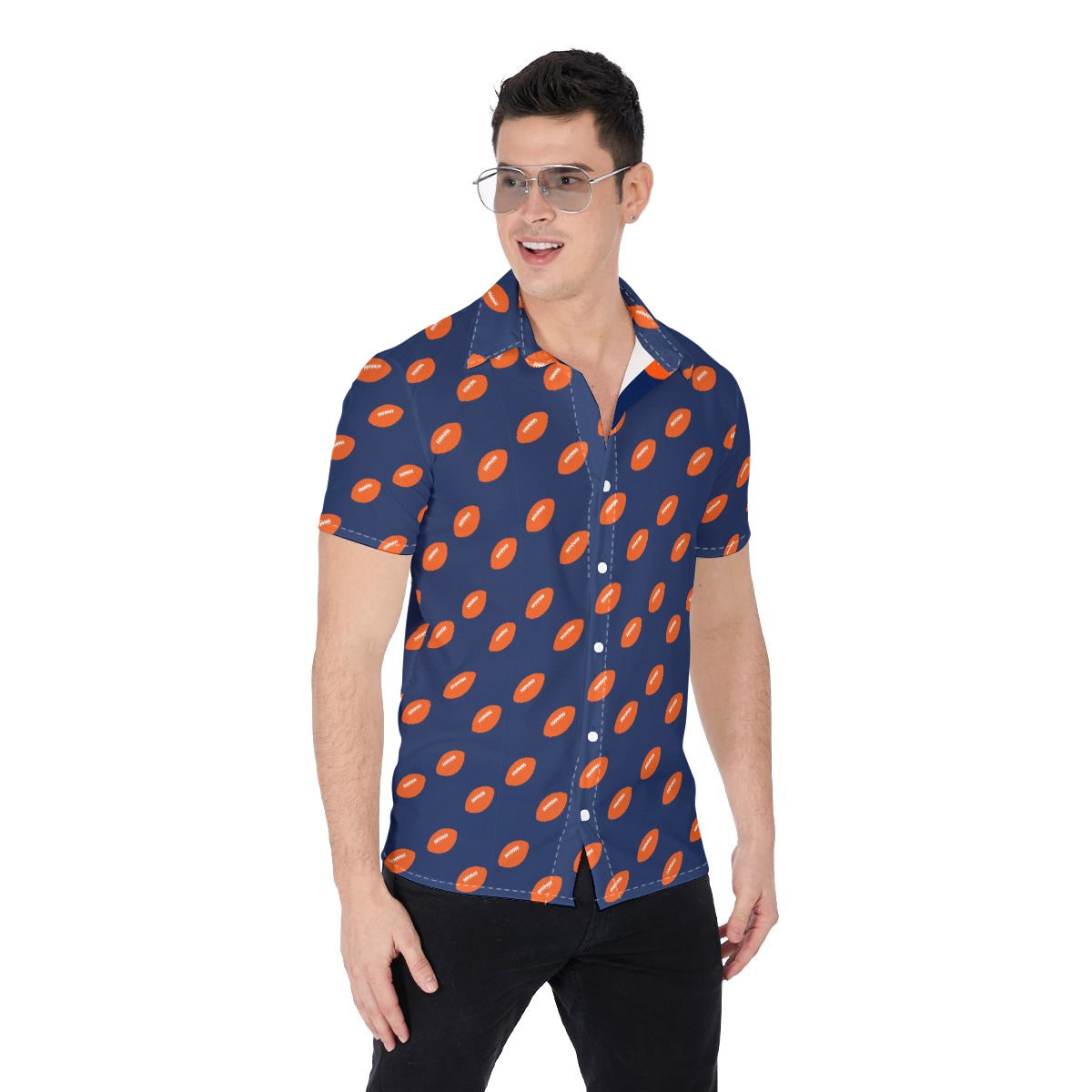 Men’s Florida Gators Inspired Blue & Orange Football Button Up Shirt – Game Day Stretch Shirt