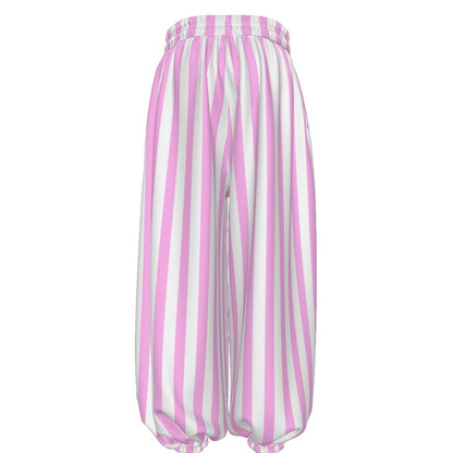 All-Over Print Unisex Lantern Pants – Pink & White Ice Cream Stripes