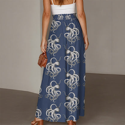 Navy Octopus Bell Bottom Pants for Women Nautical Cruise Outfit