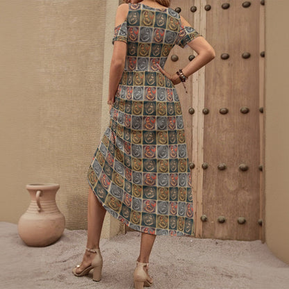 Vintage Sideshow “Three Boobed” Mermaid Nautical Dress Women's V-neck Off-shoulder Dress