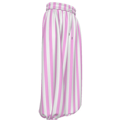 All-Over Print Unisex Lantern Pants – Pink & White Ice Cream Stripes