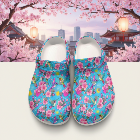 Tokyo Hummingbird Pop Art Bright Pink Flower Women's Classic Clogs
