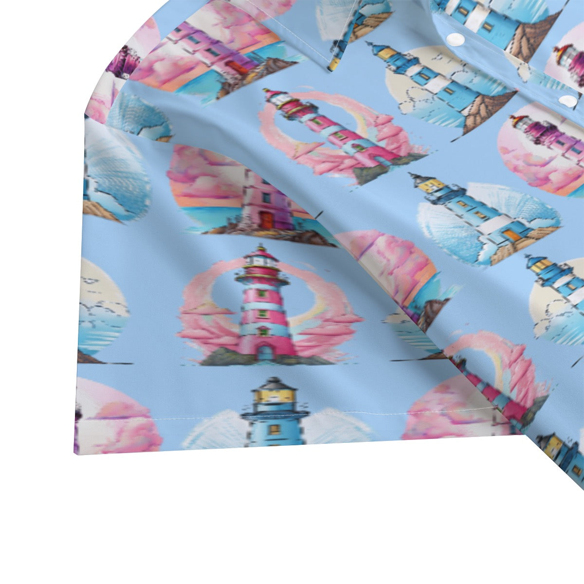 Light Blue Men's Lighthouse Button-Up Shirt with Lightweight Stretch Fabric Cruise Vacations Sailing