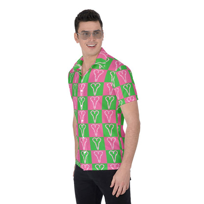 Mens Christmas Shirt - Ugly Sweater Print Hot Pink Candy Cane Pattern Men's Button-Up Cruise Vacay