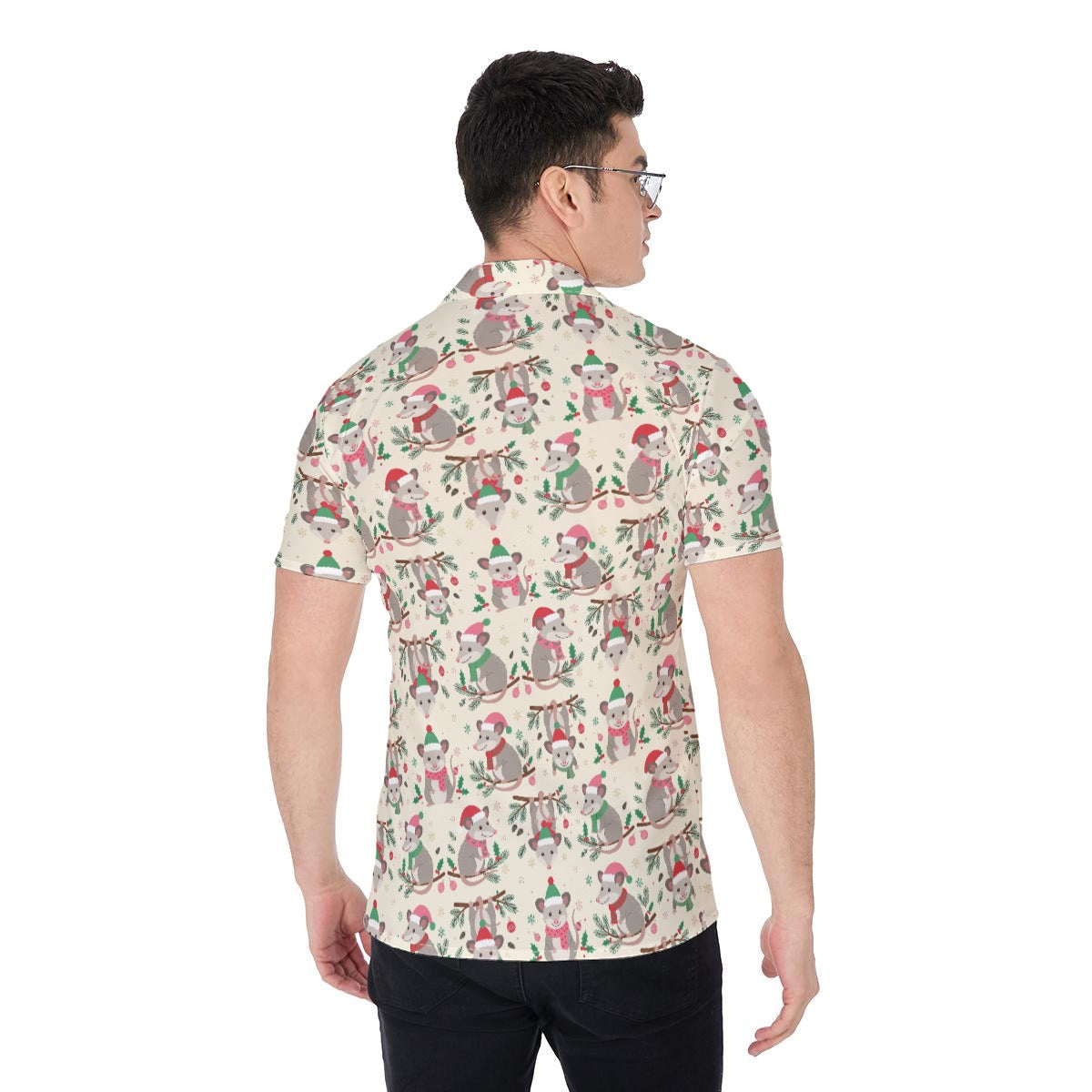 Men’s Christmas Possum Button Up Shirt Funny Holiday Possum Lightweight Shirt