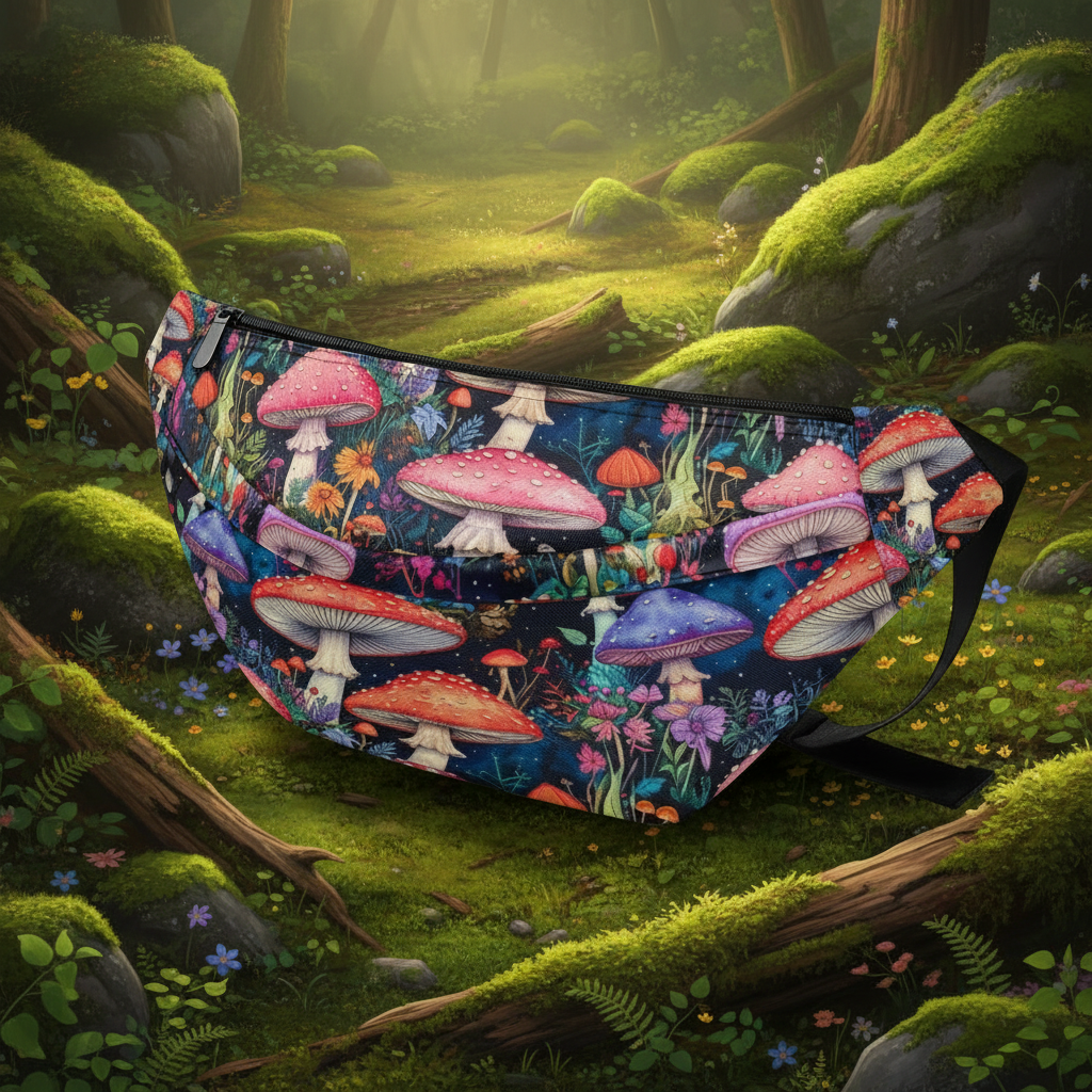 Fairycore Mushroom Fanny Pack Adjustable Waist Belt Bag with Multiple Pockets Large Fanny Bag