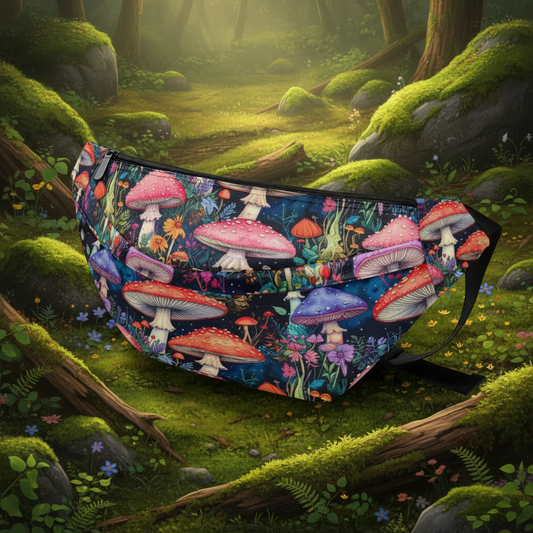 Fairycore Mushroom Fanny Pack Adjustable Waist Belt Bag with Multiple Pockets Large Fanny Bag