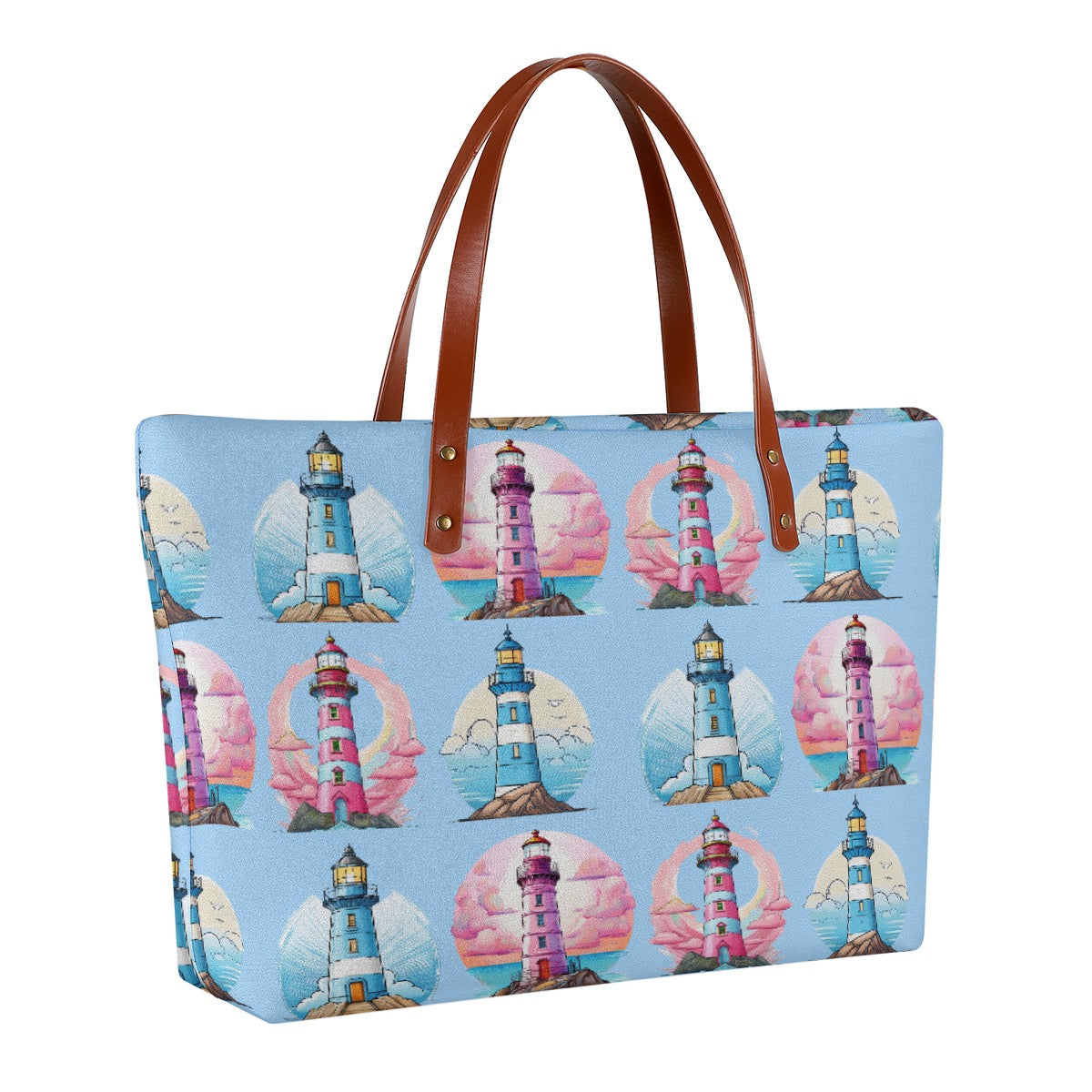 Baby Blue & Pink Lighthouse Print Purse Bag Made From Diving Cloth