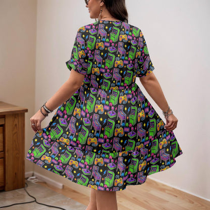 Women's Blacklight Retro Arcade Dress – Vintage Pinball Machine Gamer Print