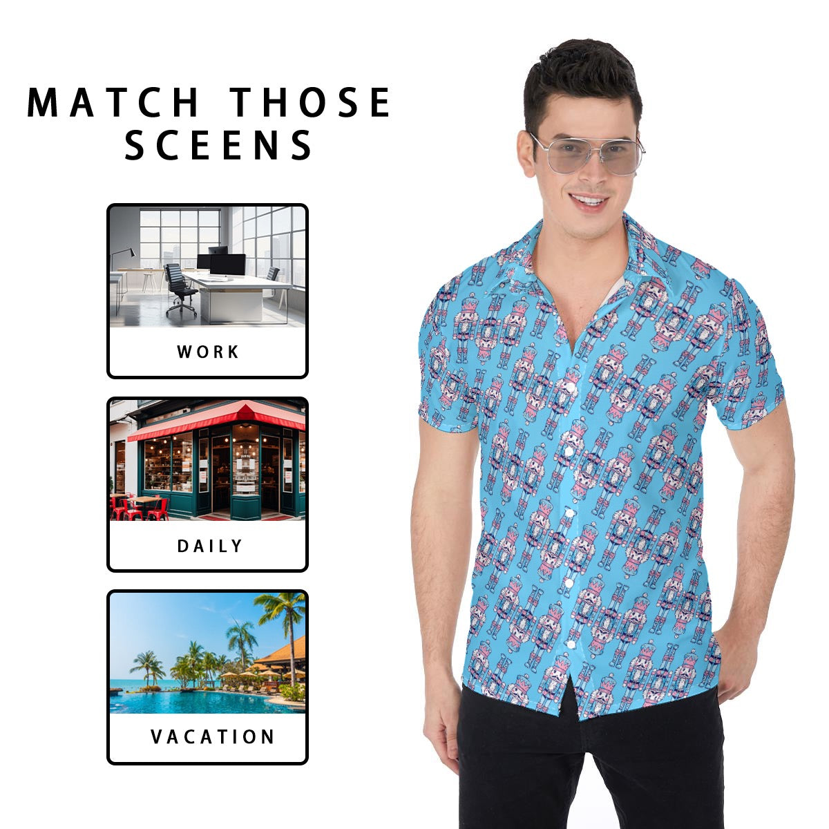 Men’s Baby Blue Nutcracker Christmas Shirt – All-Over Print Holiday Shirt