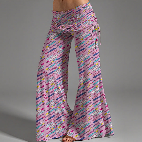 Smoke A Doob Women's High Waist Wide Leg Pants with 90s Style Rolled Joint Cigarette Print
