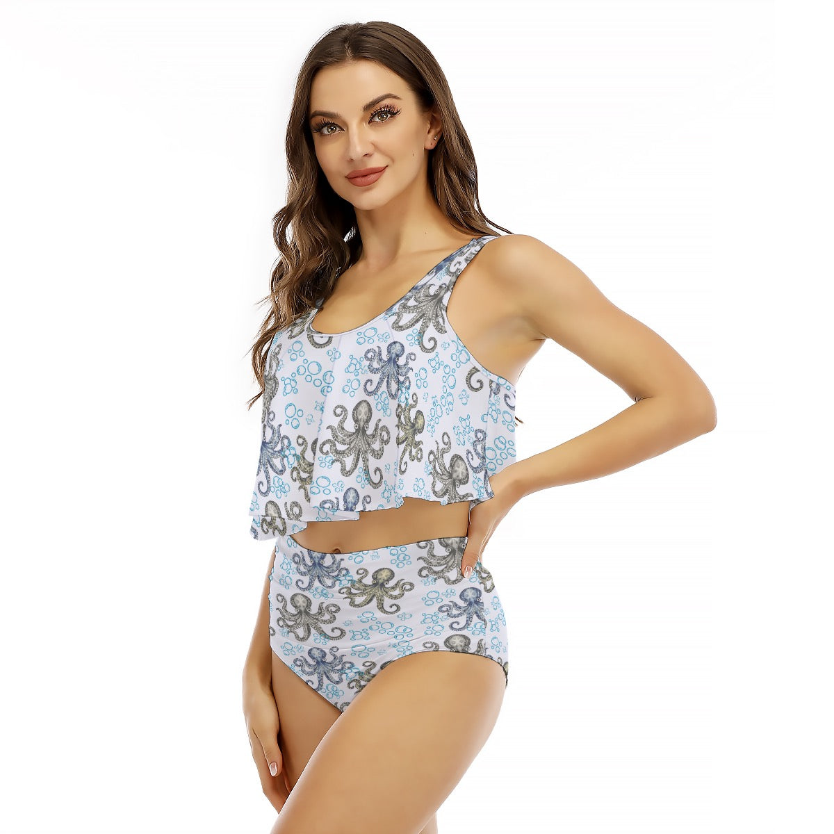 Octopus Two-Piece Swimsuit Women’s Cruise Swimwear 95% Poly Women's Ruffled Vest Bikini