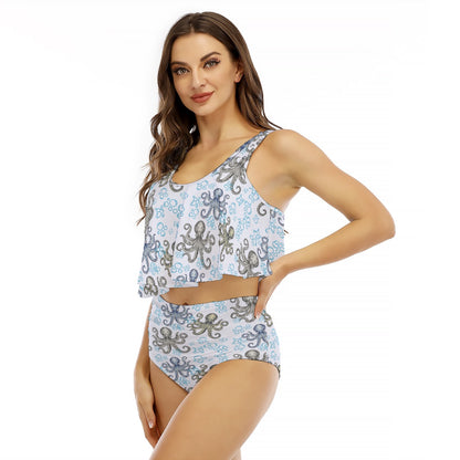 Octopus Two-Piece Swimsuit Women’s Cruise Swimwear 95% Poly Women's Ruffled Vest Bikini