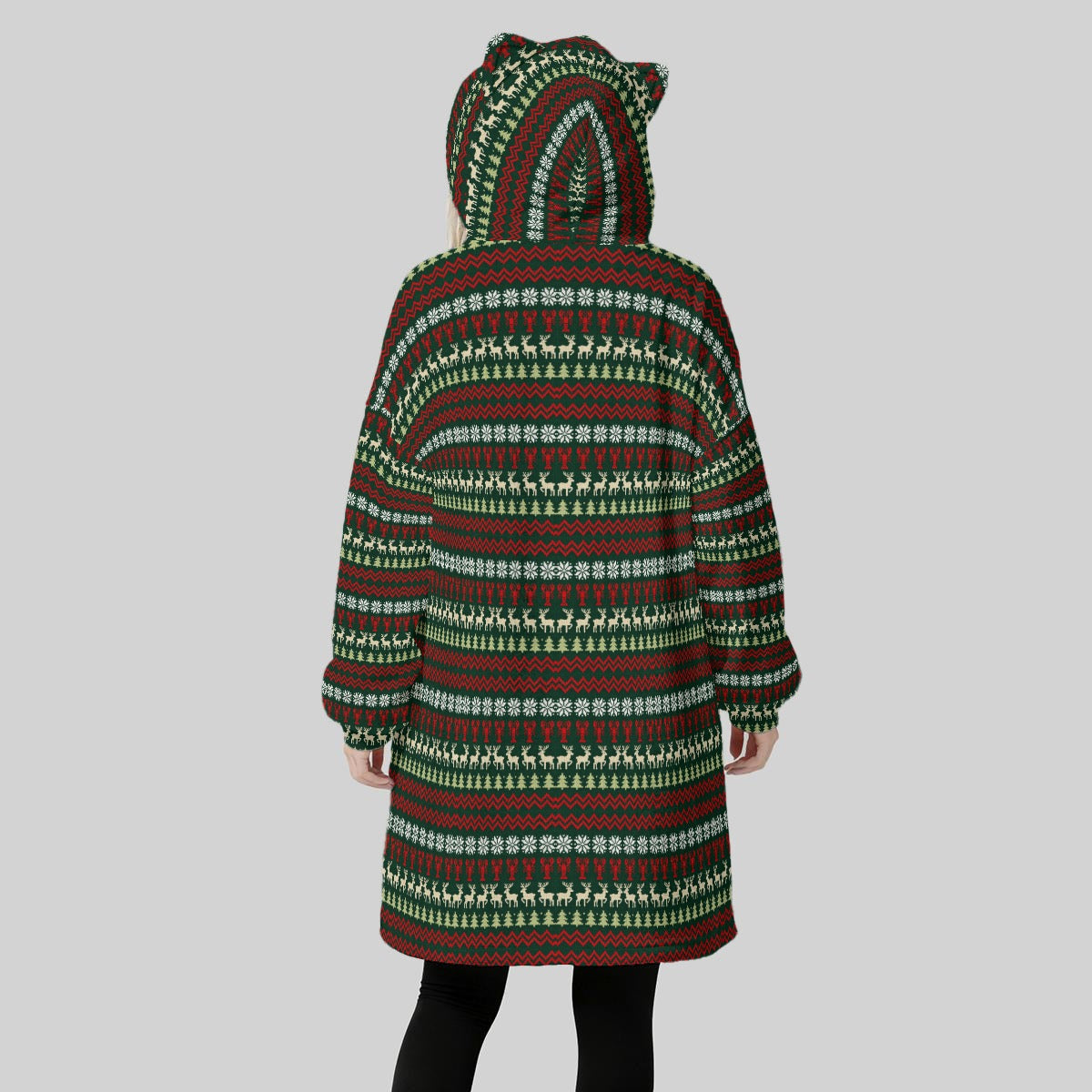 Women's Forest Green Lobster Deer Christmas Blanket Hoodie – Funny Ugly Christmas Sweater Print
