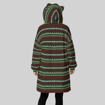 Women's Forest Green Lobster Deer Christmas Blanket Hoodie – Funny Ugly Christmas Sweater Print