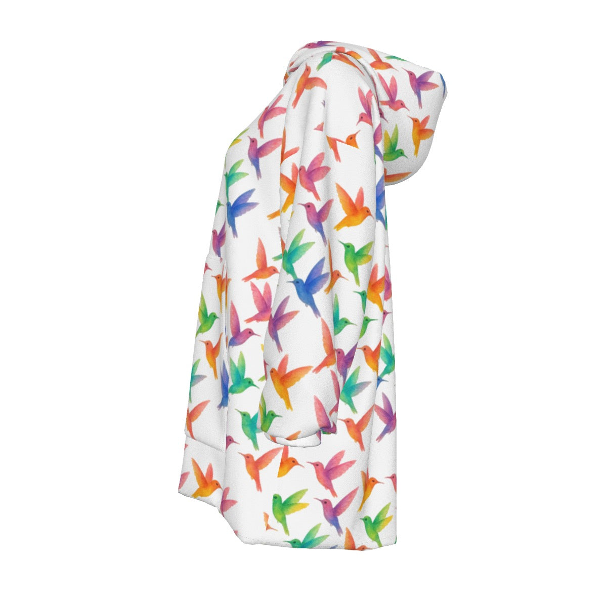 White Rainbow Garden Hummingbird Print Cozy Sweatshirt Sherpa Fleece Hoodie Blanket