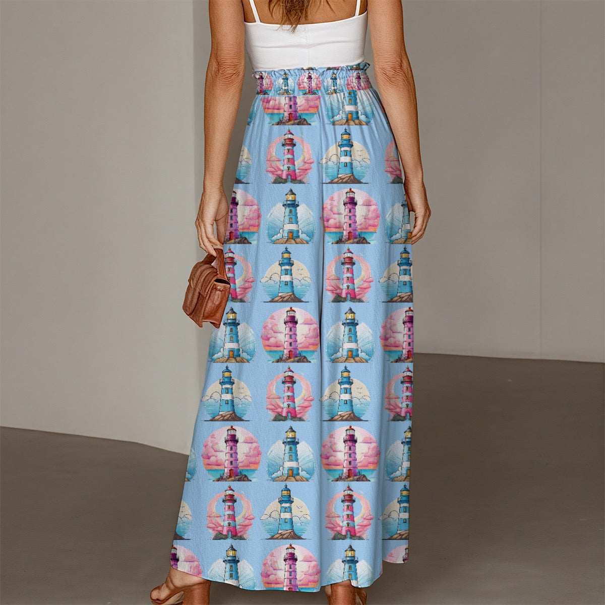 Women's Light Blue Lighthouse Vacation Pants Chic & Comfy Nautical Fashion