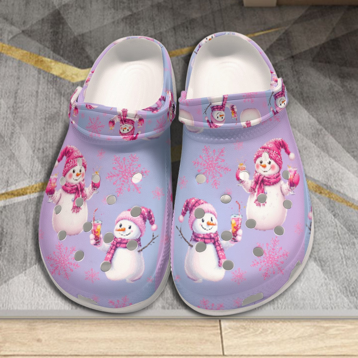 Women's Classic Clogs Christmas Winter Holiday Shoes Pink Purple Ombre Cute Colorful Snowman Print