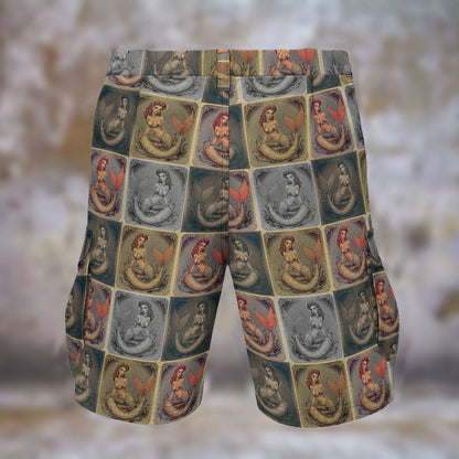 Three-Breasted Mermaid Vintage Sideshow Men’s Cargo Beach Summer Shorts