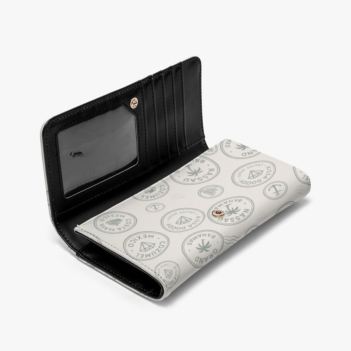Cream Vintage Travel Stamp Wallet for Women Slim Floral Card Holder