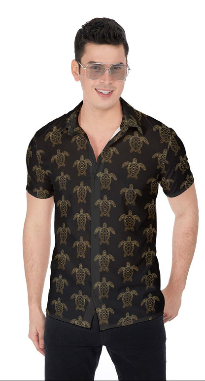 Men’s Black & Gold Sea Turtle Shirt Nautical Cruise Shirt Sail & Deck Wear Cruise Wear