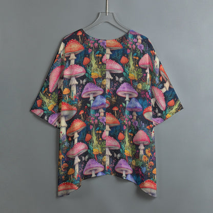 Women’s Boho Mushroom Print Batwing Blouse Hippie Festival Flowy Top