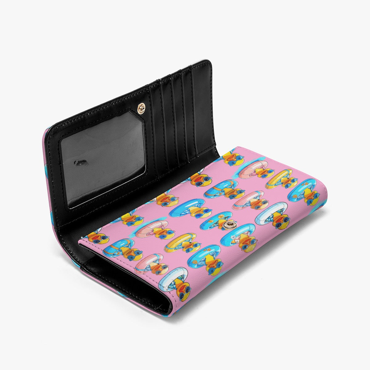 Pink Rubber Duckie Print Compact Card Holder Foldable Wallet