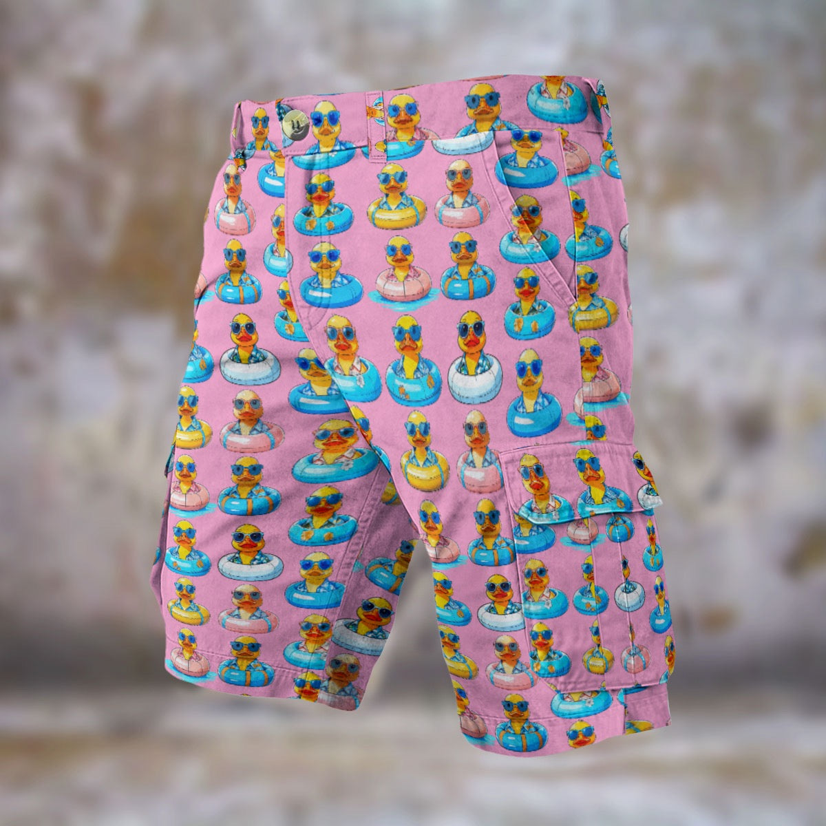 Men’s Pink Rubber Cruise Duck Cargo Shorts Ducky Hiding Beach Style