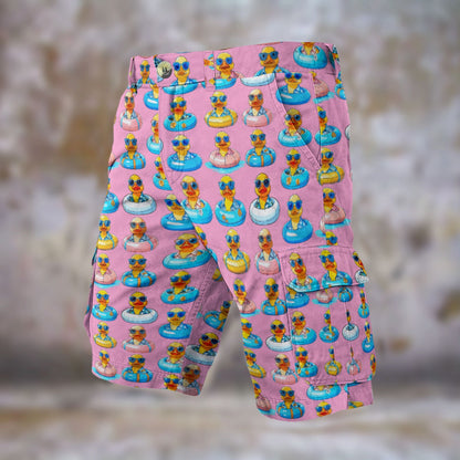 Men’s Pink Rubber Cruise Duck Cargo Shorts Ducky Hiding Beach Style