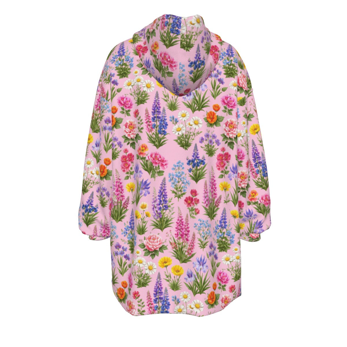 Pink Painted Floral Cozy Sweatshirt Women's Sherpa Fleece Hoodie Blanket