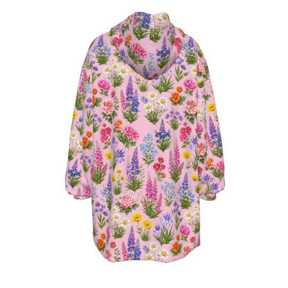 Pink Painted Floral Cozy Sweatshirt Women's Sherpa Fleece Hoodie Blanket