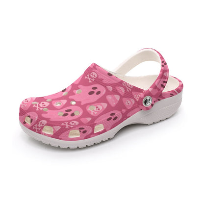 Women's Pink Spooky Ghost Skull Halloween Clogs by Crocs - Lightweight Anti-Slip EVA Sandals