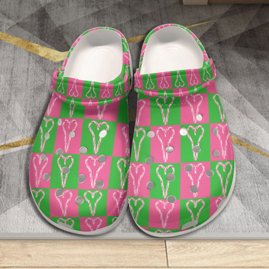 Women's Pink Green Heart Candy Cane Christmas Garden Clogs Pink Candy Candy Chic Fashion
