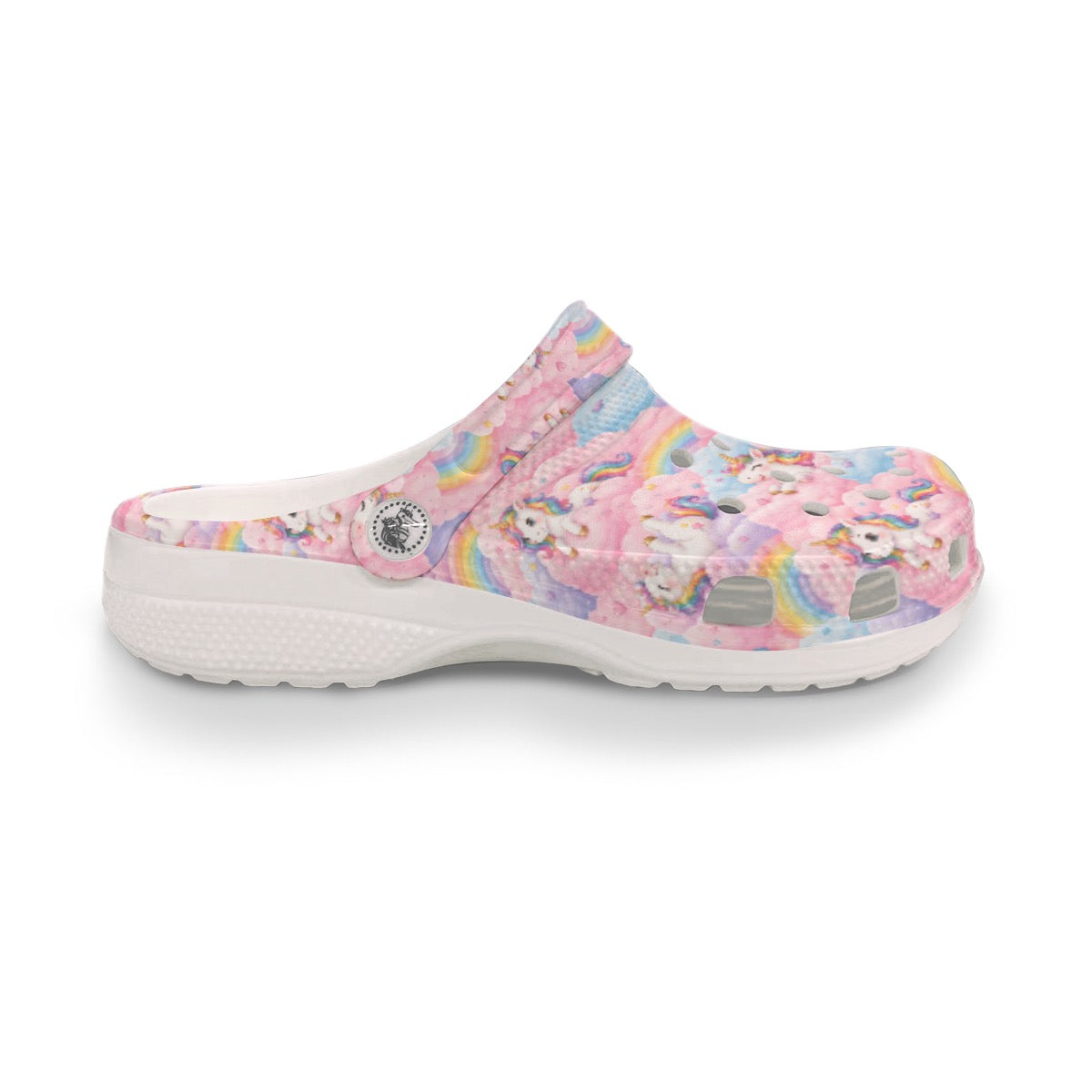 Pink Happy Unicorn in Cotton Candy Rainbows Women's Classic Clogs