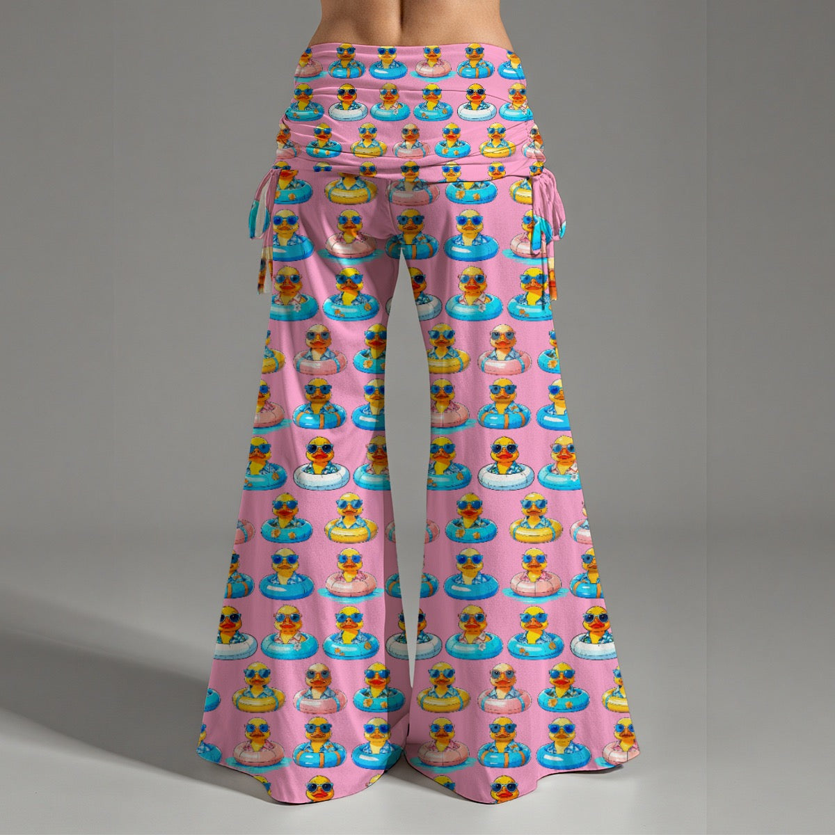 Pink Rubber Ducky Print Yoga Leggings Comfy 95% Polyester 5% Spandex High Waist Wide Leg Pants