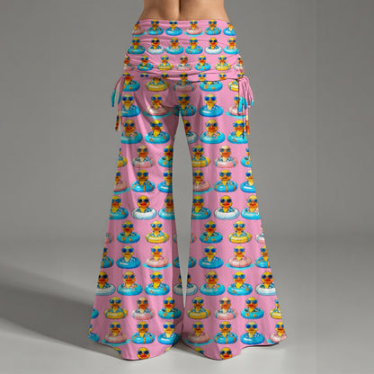 Pink Rubber Ducky Print Yoga Leggings Comfy 95% Polyester 5% Spandex High Waist Wide Leg Pants