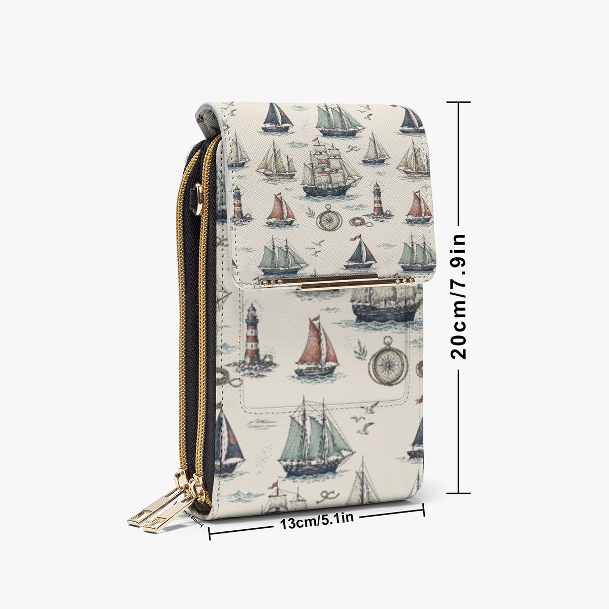 Vintage Sailboat Mobile Phone Chest Bag – Nautical Coastal Print Crossbody Bag