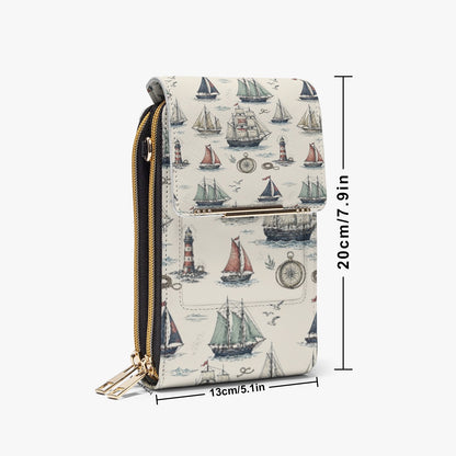 Vintage Sailboat Mobile Phone Chest Bag – Nautical Coastal Print Crossbody Bag