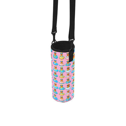 Hot Pink Rubber Duck Water Bottle Sleeve with Strap Cruise Duck Holder Travel Cup Carrier for Cruise