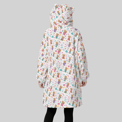 White Nurse Doctor Bear Hoodie Blanket for Women – Cute Teddy Bear Medical Fleece Wearable Blanket