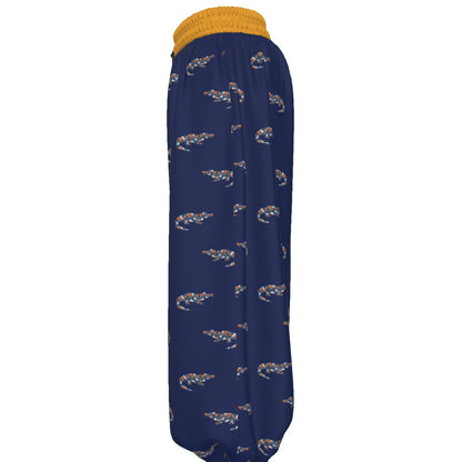 All-Over Print Unisex Lantern Pants Dark Blue Gator Floral Fan-Inspired Print