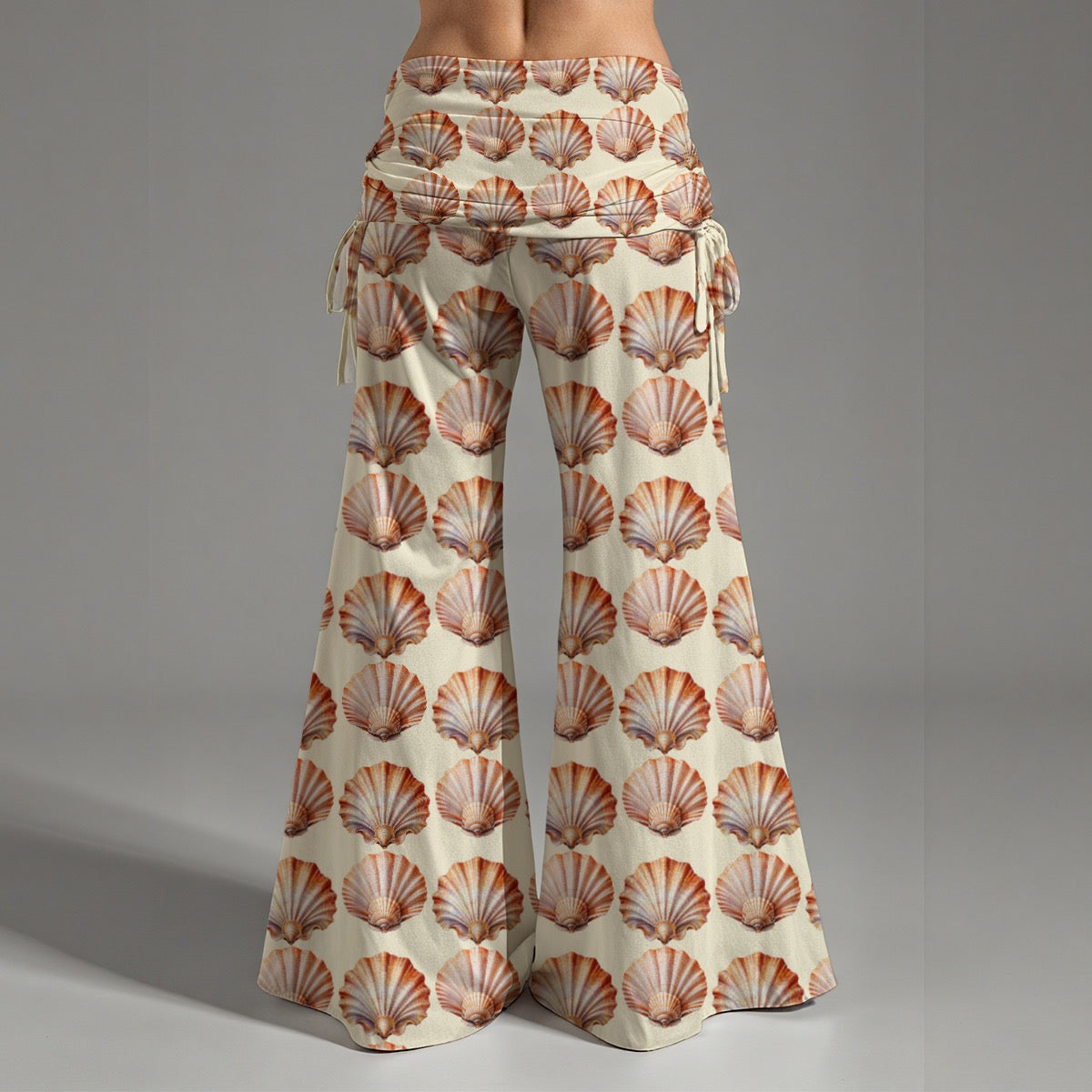 Seashell Tan Hippie Yoga Pants – Boho Beachwear High Waist Wide Leg Pants