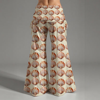 Seashell Tan Hippie Yoga Pants – Boho Beachwear High Waist Wide Leg Pants