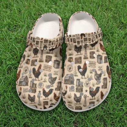 Rustic Farming Chicken and Rooster Women's Classic Clogs