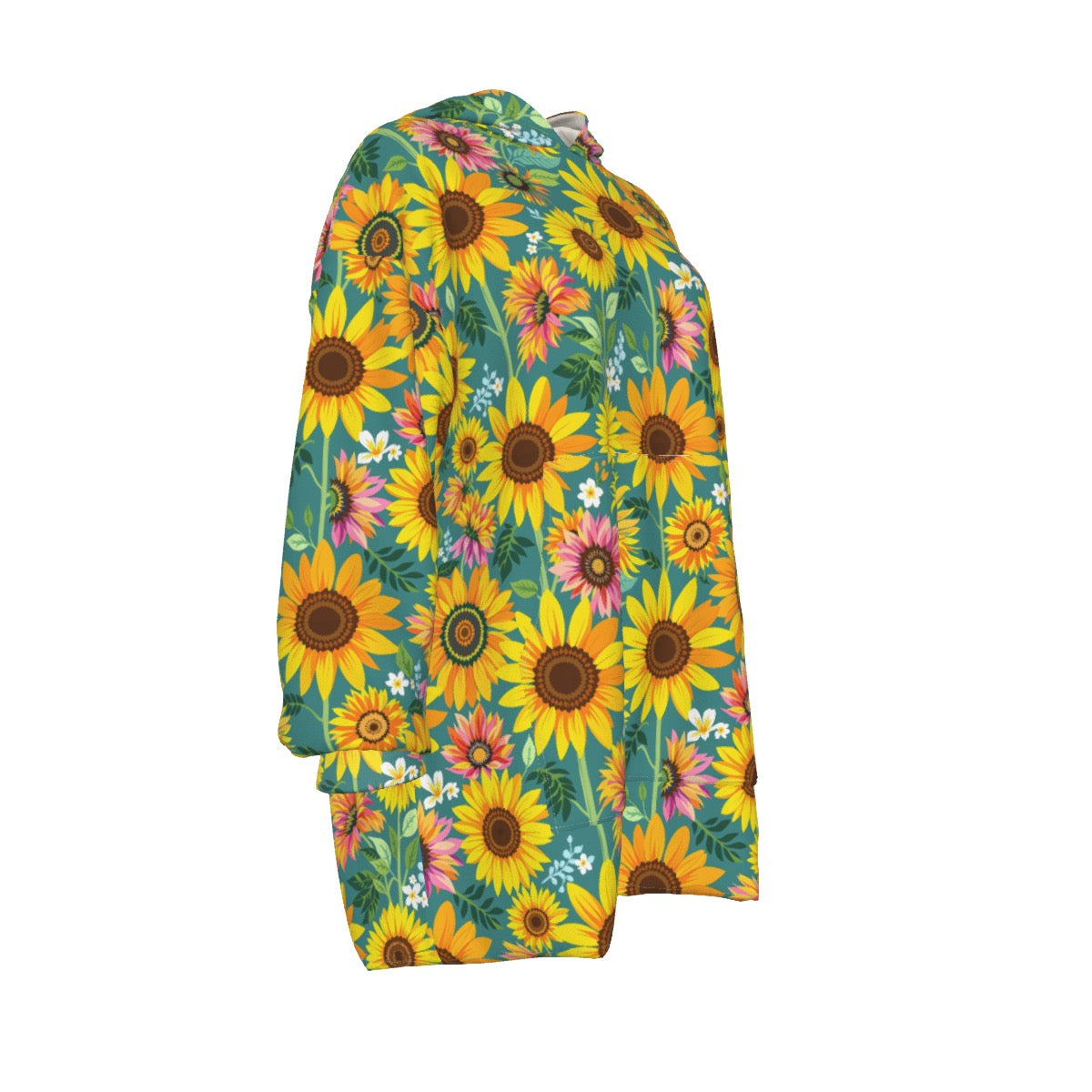 Sea Green Sunflower Sherpa Fleece Hoodie Blanket Women’s Cozy Wearable Blanket
