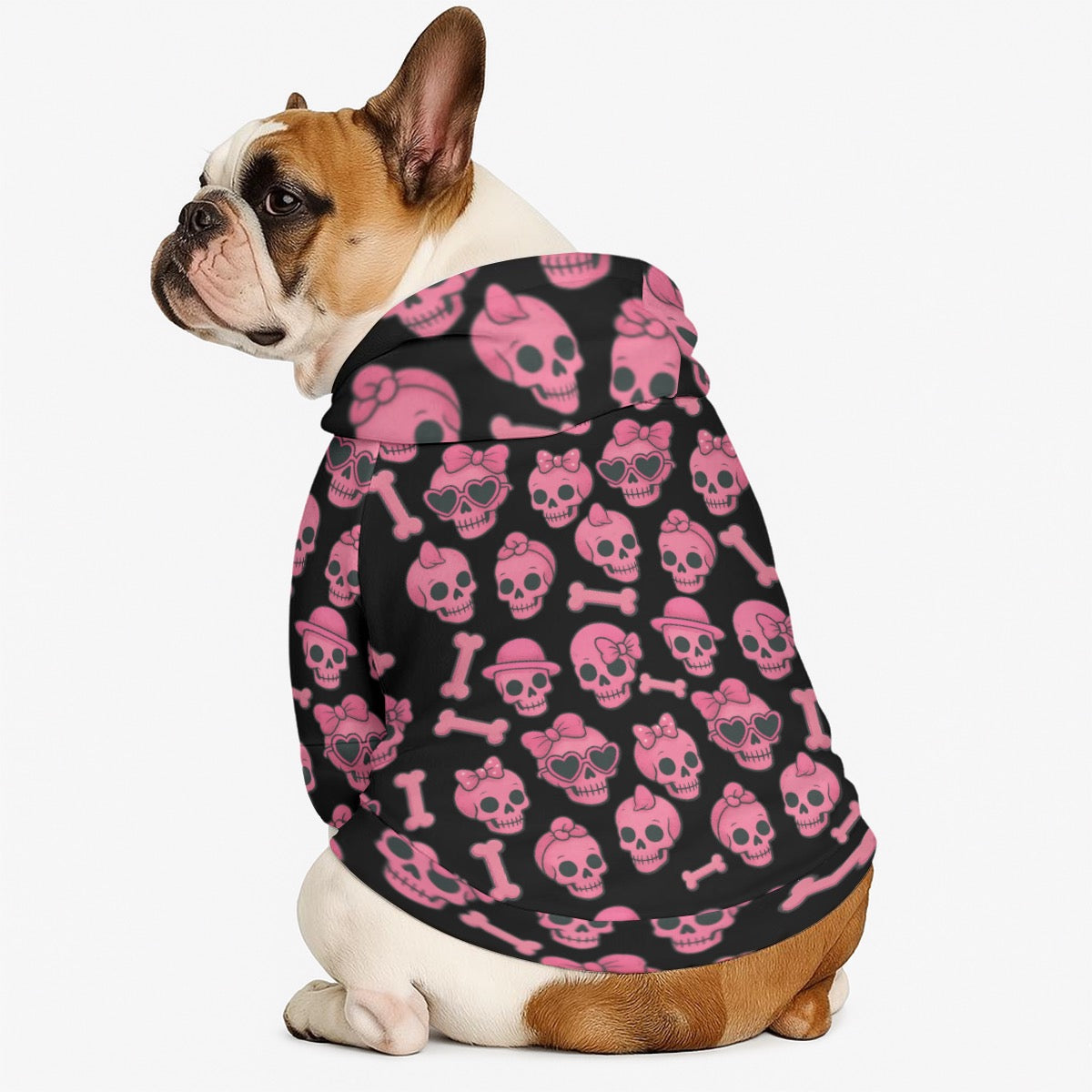 Pink Skull and Bones Hooded Sweatshirt for Pets Cotton Punk Rock Style Hoodie Matching Owner Fits