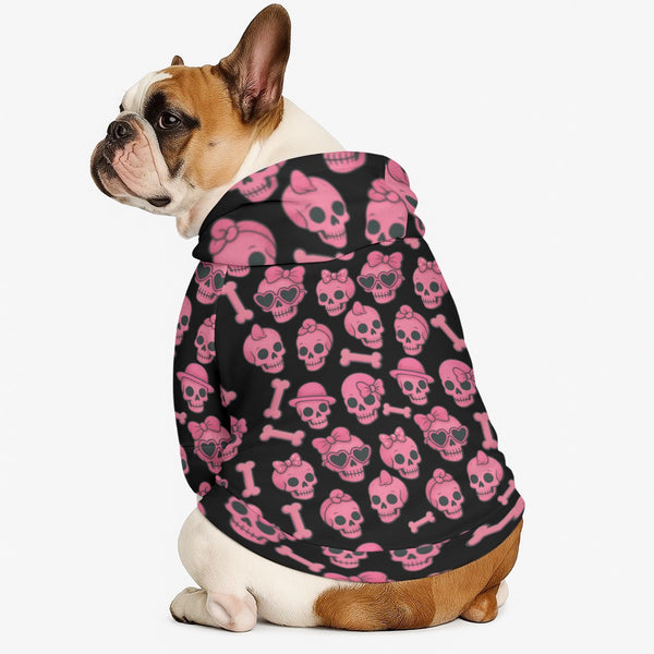 Pink Skull and Bones Hooded Sweatshirt for Pets Cotton Punk Rock Style Dog Hoodie Matching Owner Fit